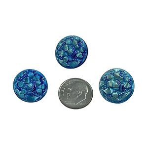 Vintage Blue Floral Glass Shank Buttons Set Of 3 - Edelweiss Design 24mm Diamete